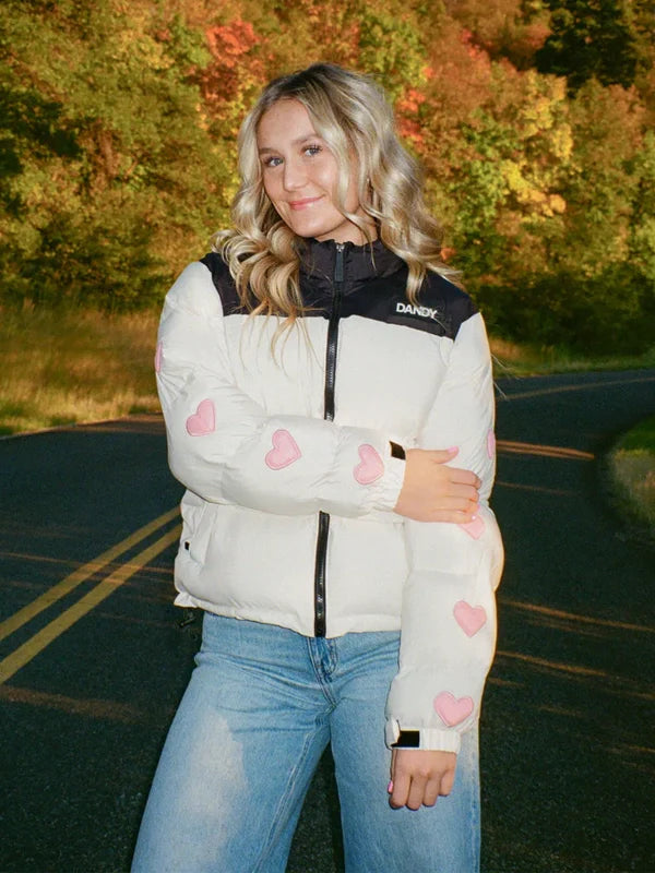 Heart on My Sleeve Puffer Jacket in Cream