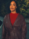 His And Hers S01 Tessa Thompson Leather Belted Trench Coat