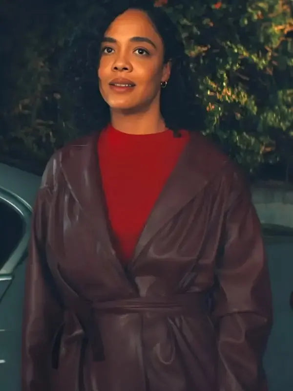 His And Hers S01 Tessa Thompson Leather Belted Trench Coat