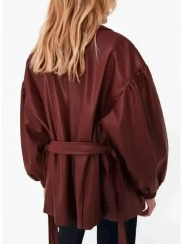 His And Hers S01 Tessa Thompson Leather Belted Trench Coat