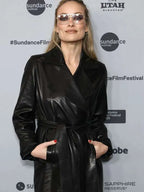 I Want Your Sex 2026 Olivia Wilde Black Leather Trench Coat