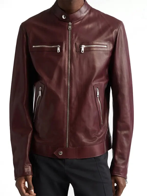 Jumanji Open World Photocall Dwayne Johnson Maroon Leather Jacket