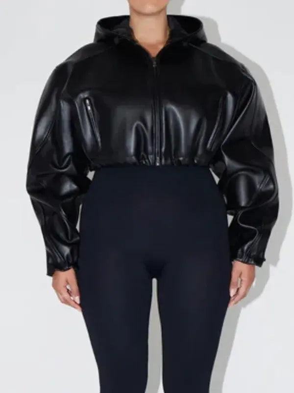 Khy Black Leather Cropped Jacket