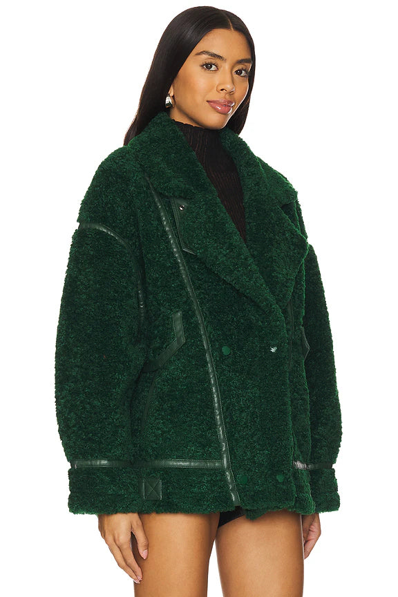 Badu Faux Fur Jacket In Green Lamarque