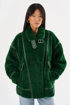 Badu Faux Fur Jacket In Green Lamarque