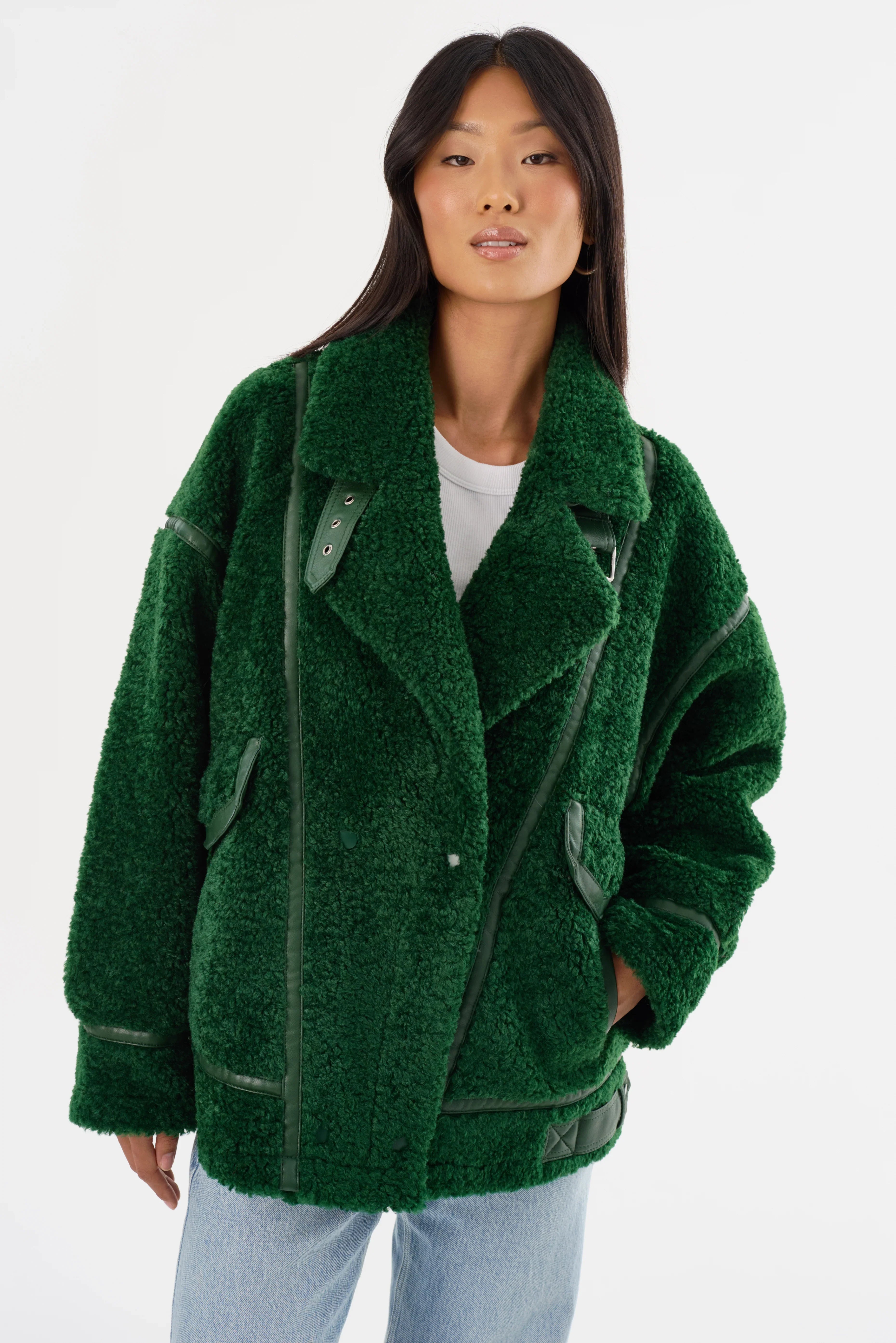 Badu Faux Fur Jacket In Green Lamarque
