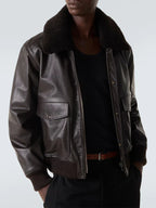 Lemaire-Brown-Shearling-Collar-Blouson-Leather-Jacket