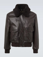Lemaire-Brown-Shearling-Collar-Leather-Jacket