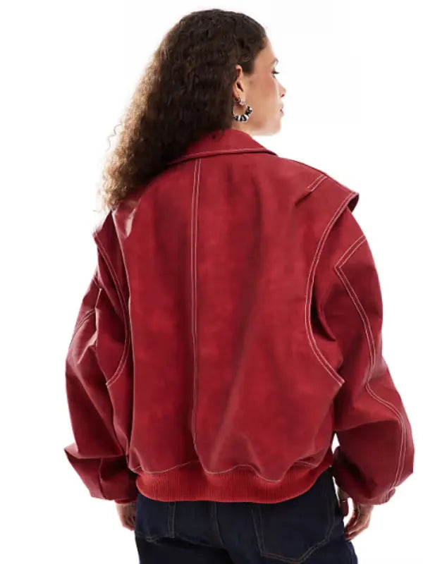 Lioness Red Oversized Bomber Jacket