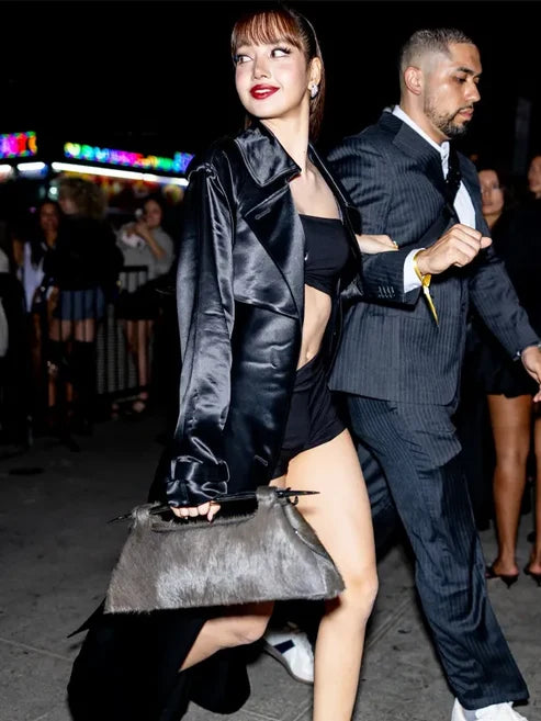 Lisa Bvlgari Serpenti Infinito After Party Black Coat