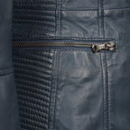 Collarless Leather Blazer Women Navy Zing Apparel