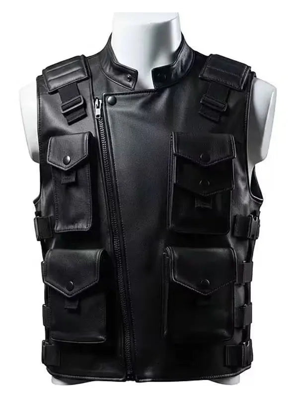 Men's Black Leather Tactical Vest
