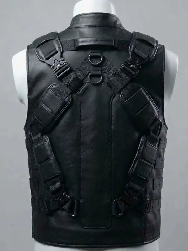 Men's Black Leather Tactical Vest