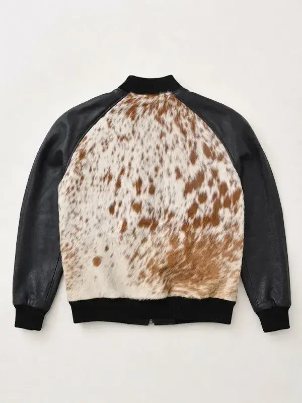 Men’s Cow print Faux Leather Black bomber Jacket