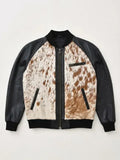 Men’s Cow print Faux Leather Black bomber Jacket