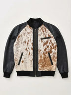 Men’s Cow print Faux Leather Black bomber Jacket