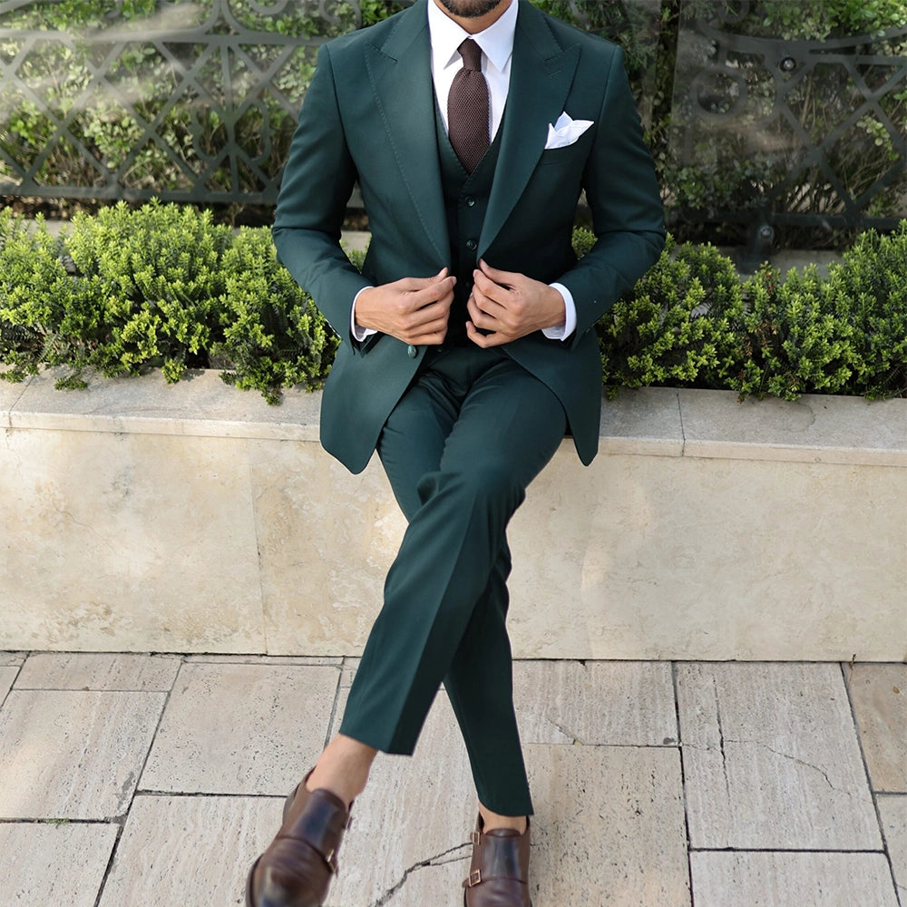 Mens Tuxedo Dark Green Three Piece Suit