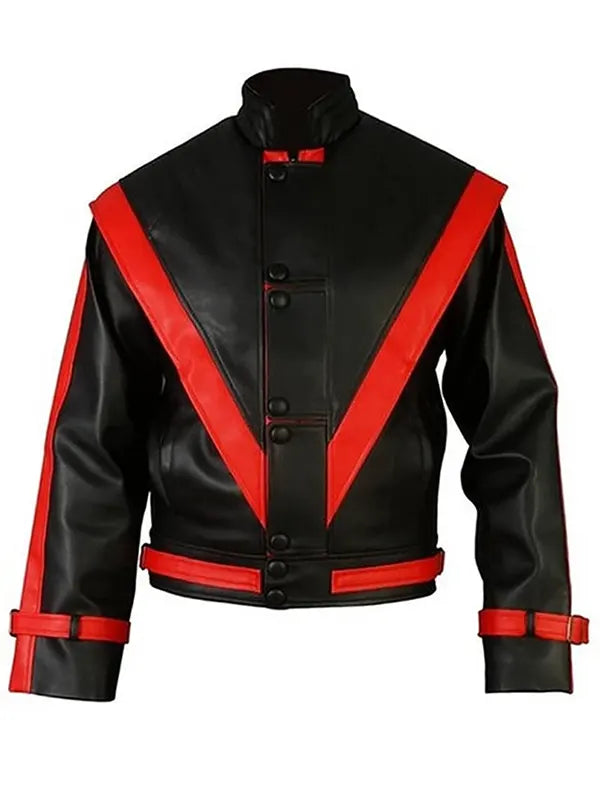 Michael Jackson Red Stripe Black Leather Jacket