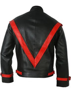 Michael Jackson Red Stripe Black Leather Jacket