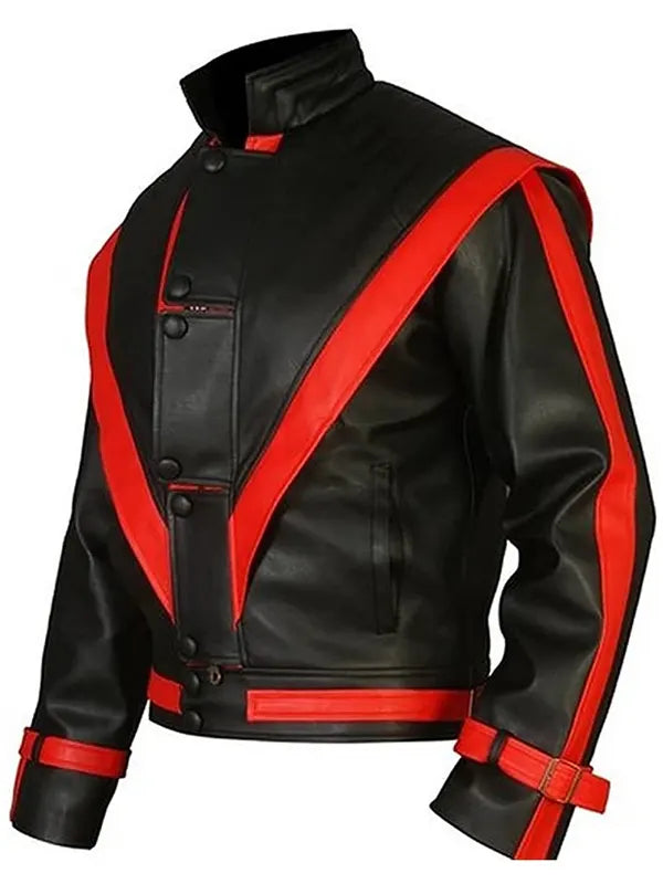 Michael Jackson Red Stripe Black Leather Jacket