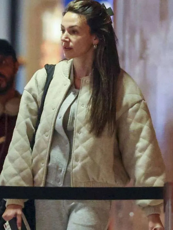 Michelle Keegan Quilted Off White Bomber Jacket