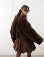 Monki Faux Fur Jacket With Hook And Bar Front In Brown