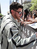 Nick Jonas Power Ballad 2026 Grey And Black Leather Jacket