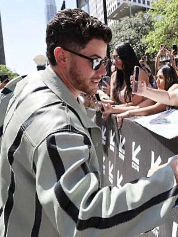 Nick Jonas Power Ballad 2026 Grey And Black Leather Jacket