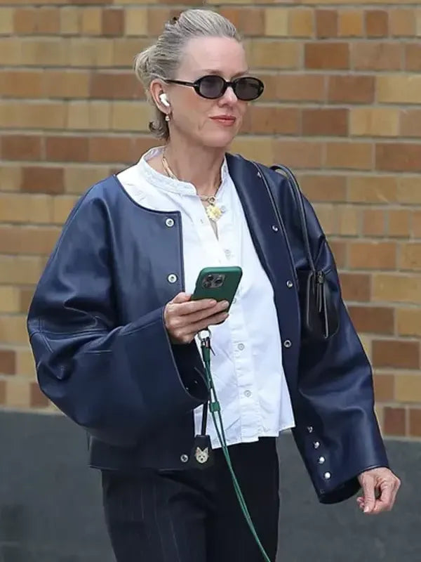 NYC 2026 Naomi Watts Blue Leather Jacket