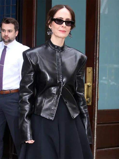 NYC Sarah Paulson Black Leather Jacket