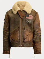 Olympics 2026 Team USA Brown Flight Leather Jacket
