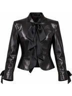 Paris Fashion Week Rose Black Leather Jacket