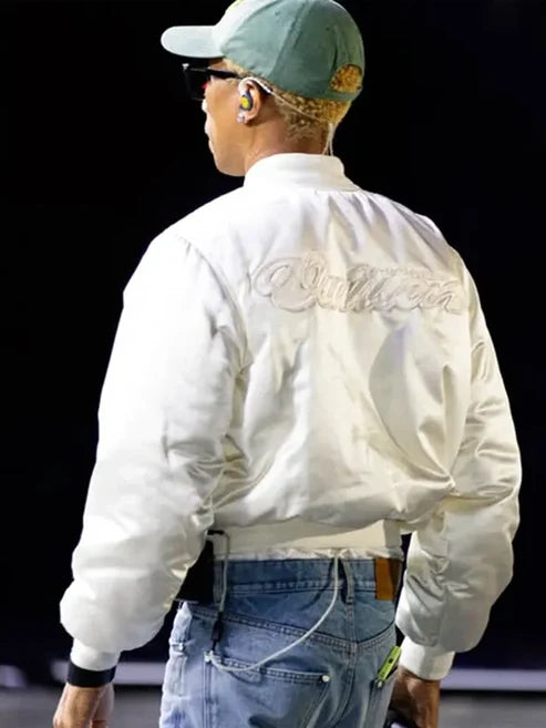Pharrell Williams Paris Rehearsals LV White Varsity Jacket