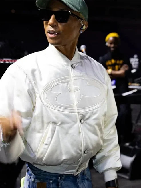 Pharrell Williams Paris Rehearsals LV White Varsity Jacket