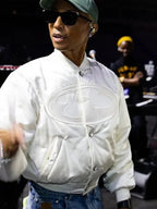 Pharrell Williams Paris Rehearsals LV White Varsity Jacket
