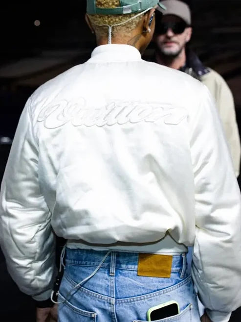 Pharrell Williams Paris Rehearsals LV White Varsity Jacket