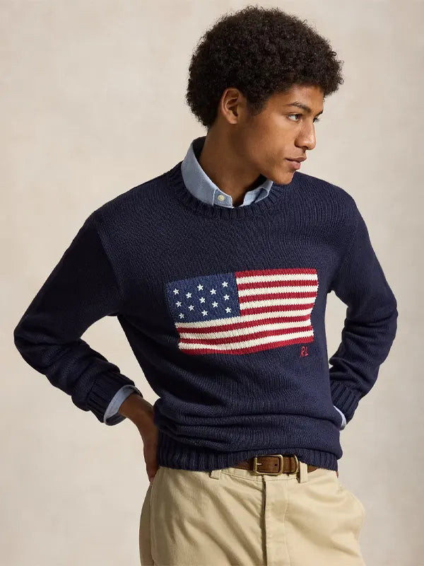 Polo American Flag Knit Sweater For Men