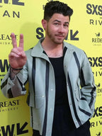 Nick Jonas Power Ballad 2026 Grey And Black Leather Jacket