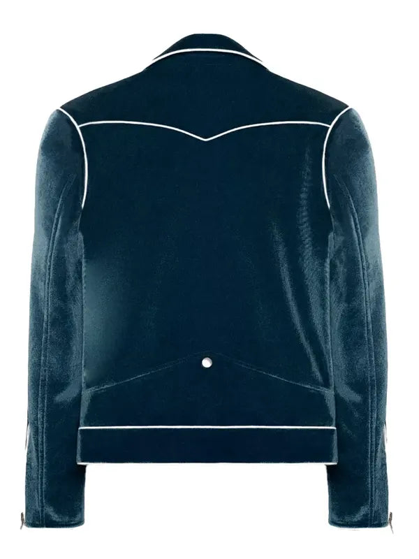 Power Ballad Nick Jonas Blue Velvet Biker Jacket