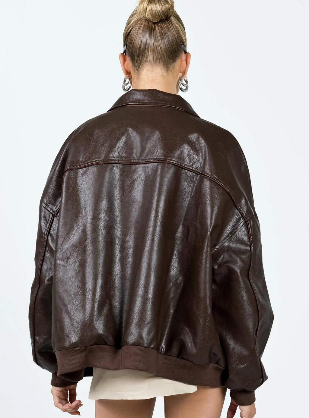 Princess Polly Goldsmith Faux Leather Bomber Jacket Brown