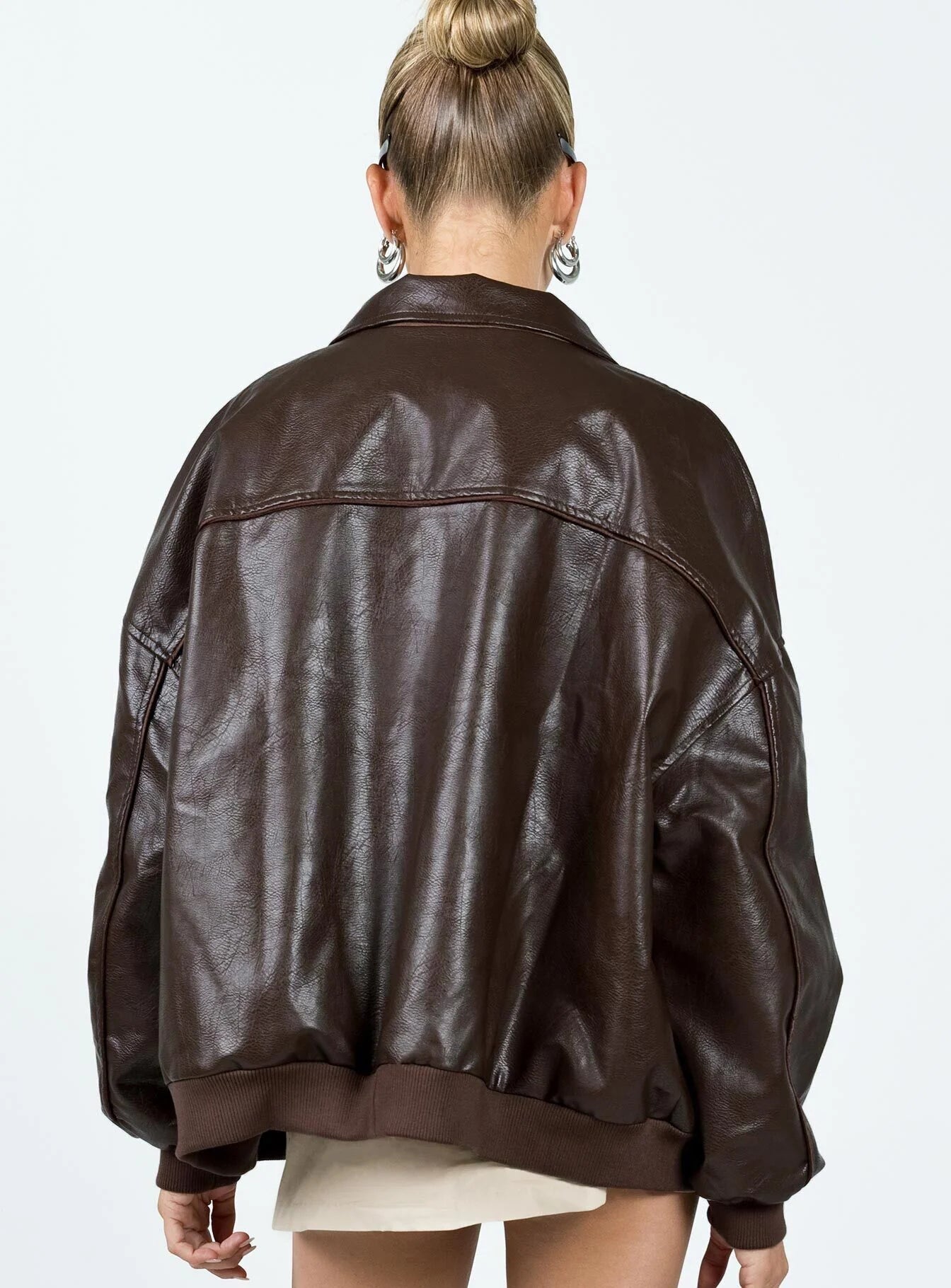 Princess Polly Goldsmith Faux Leather Bomber Jacket Brown