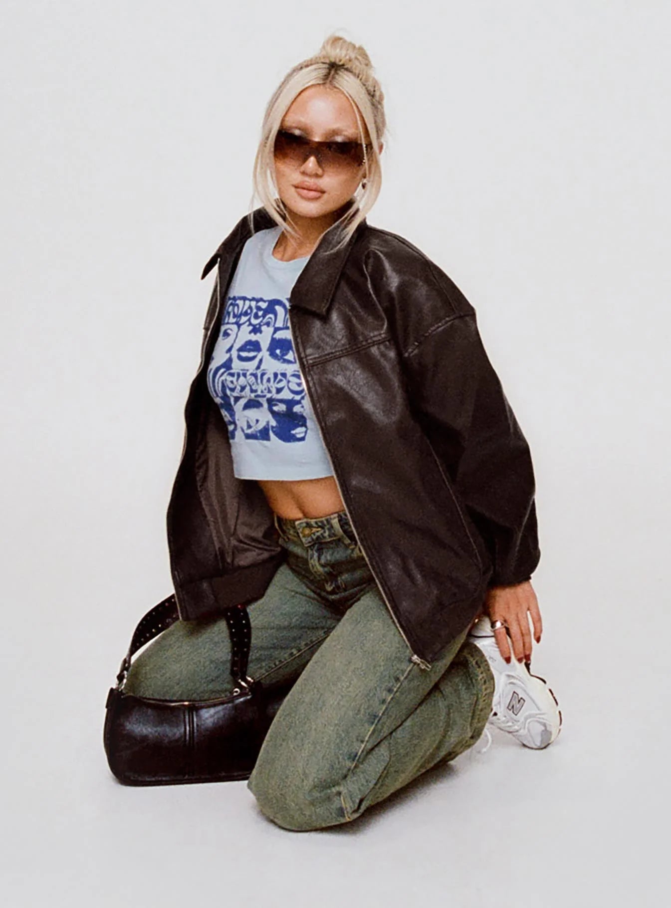 Princess Polly Goldsmith Faux Leather Bomber Jacket Brown