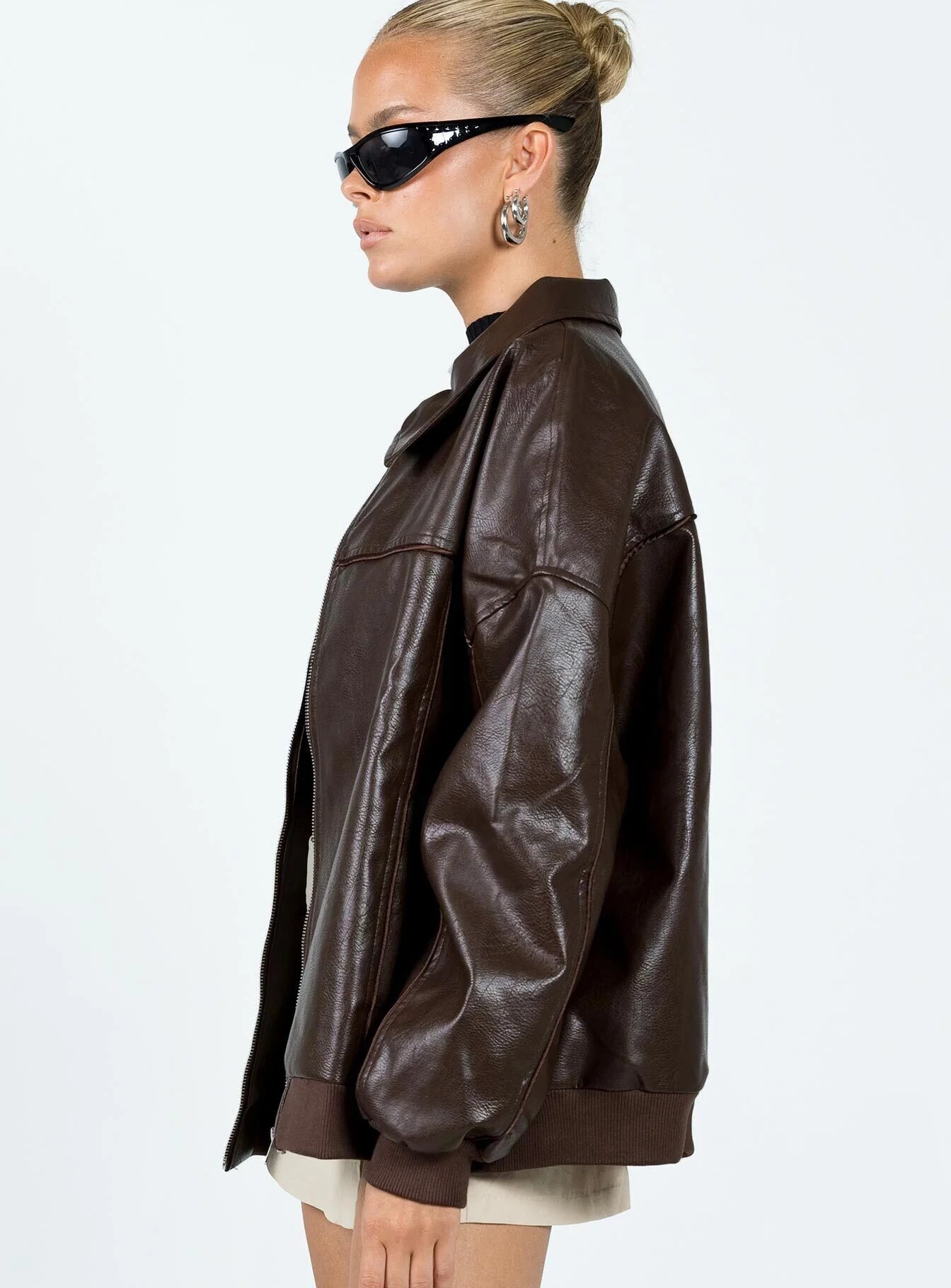Princess Polly Goldsmith Faux Leather Bomber Jacket Brown