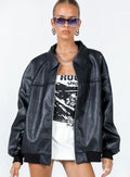 Princess Polly Goldsmith Faux Leather Bomber Jacket Black