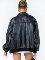 Princess Polly Goldsmith Faux Leather Bomber Jacket Black
