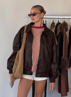 Princess Polly Goldsmith Faux Leather Bomber Jacket Brown
