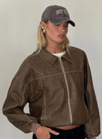 Princess Polly Goldsmith Faux Leather Bomber Jacket Washed Dark Brown