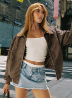 Princess Polly Goldsmith Faux Leather Bomber Jacket Washed Dark Brown
