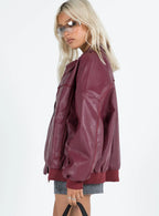 Princess Polly Goldsmith Faux Leather Bomber Jacket Burgundy