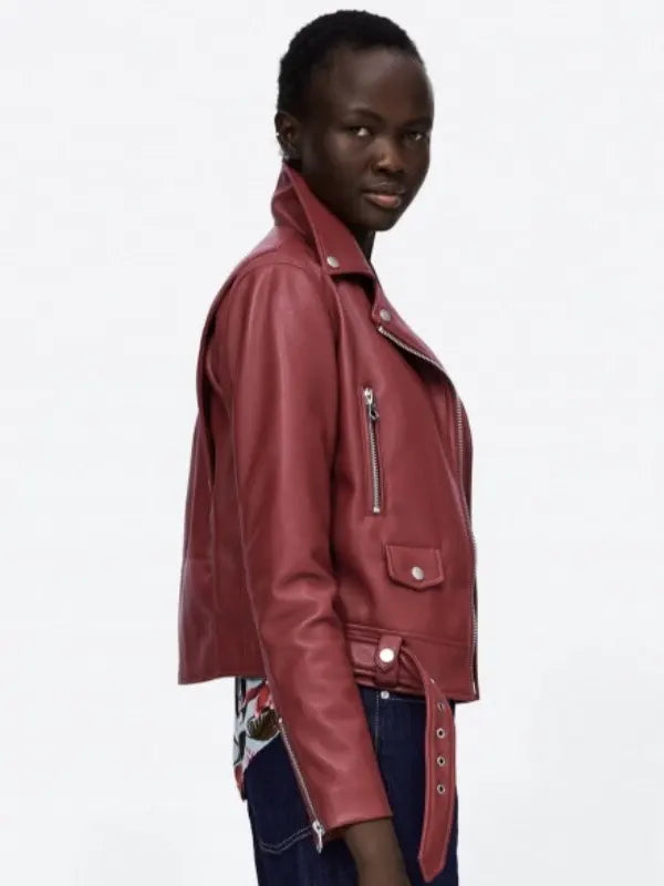 Zara Red Leather Biker Jacket